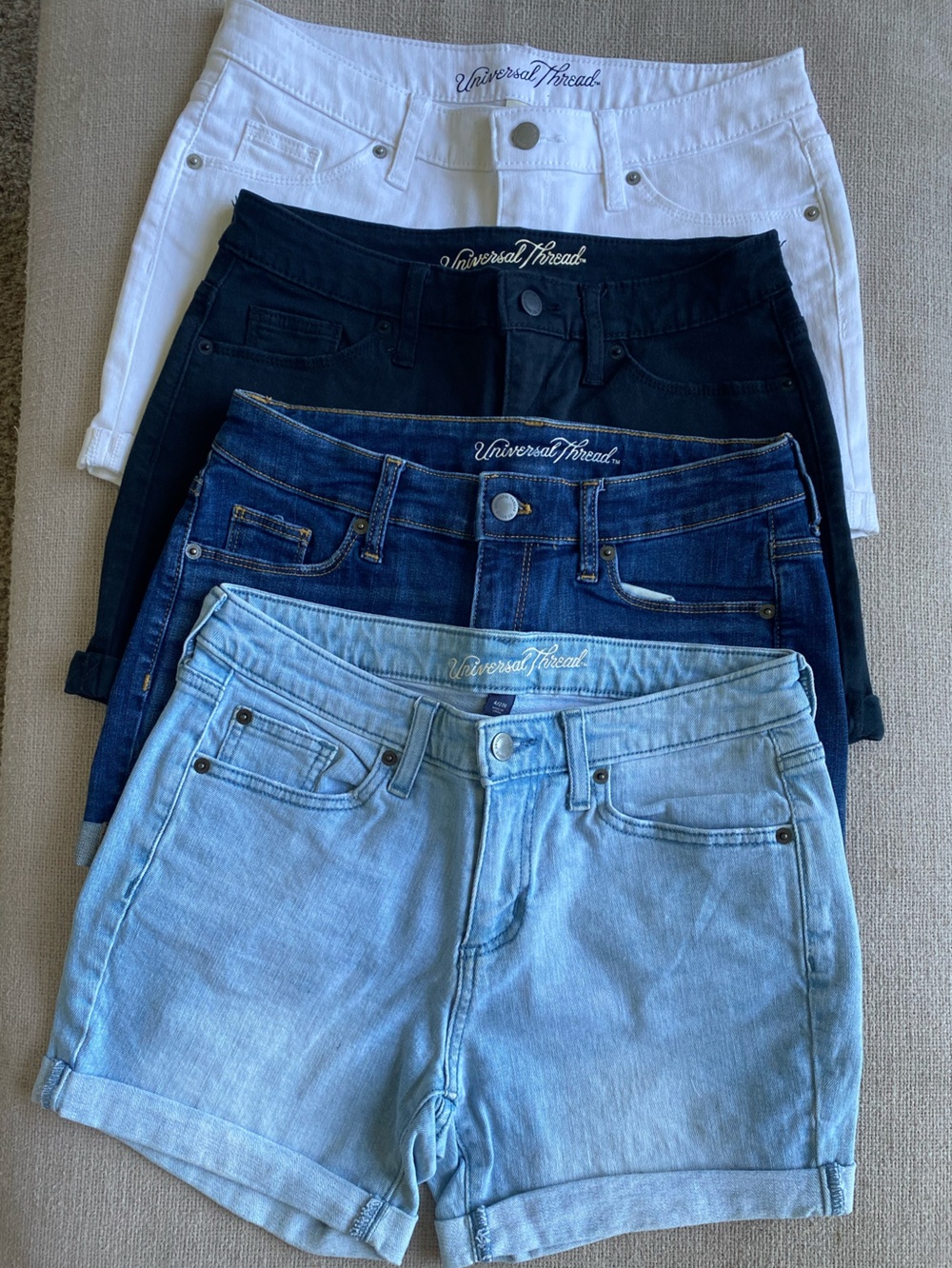 4 for 1 Universal Thread Women's Denim Shorts - Light + Dark Wash, Black, White - Picture 11 of 11